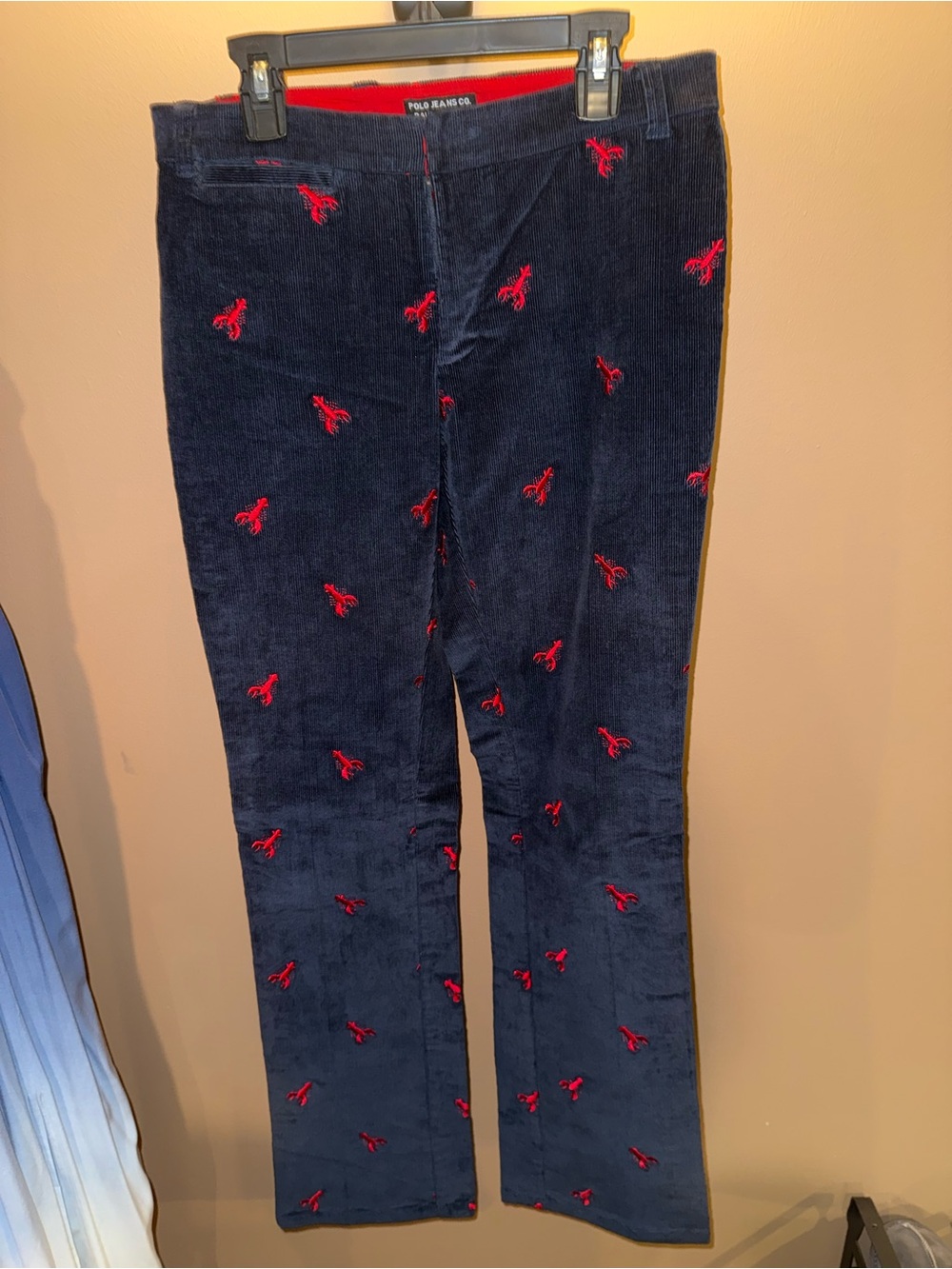 Polo by Ralph Lauren Navy Corduroy Straight-Leg Jeans with Red Pony Embroidery